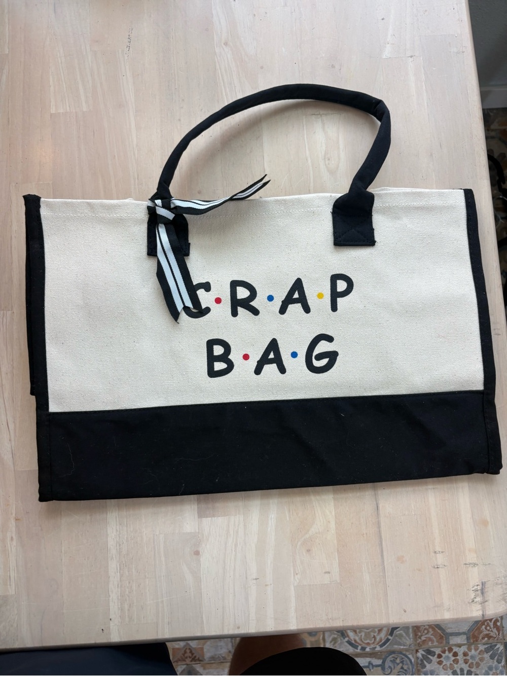 Canvas Black & Cream Tote Bag – Unbranded "Crap Bag"